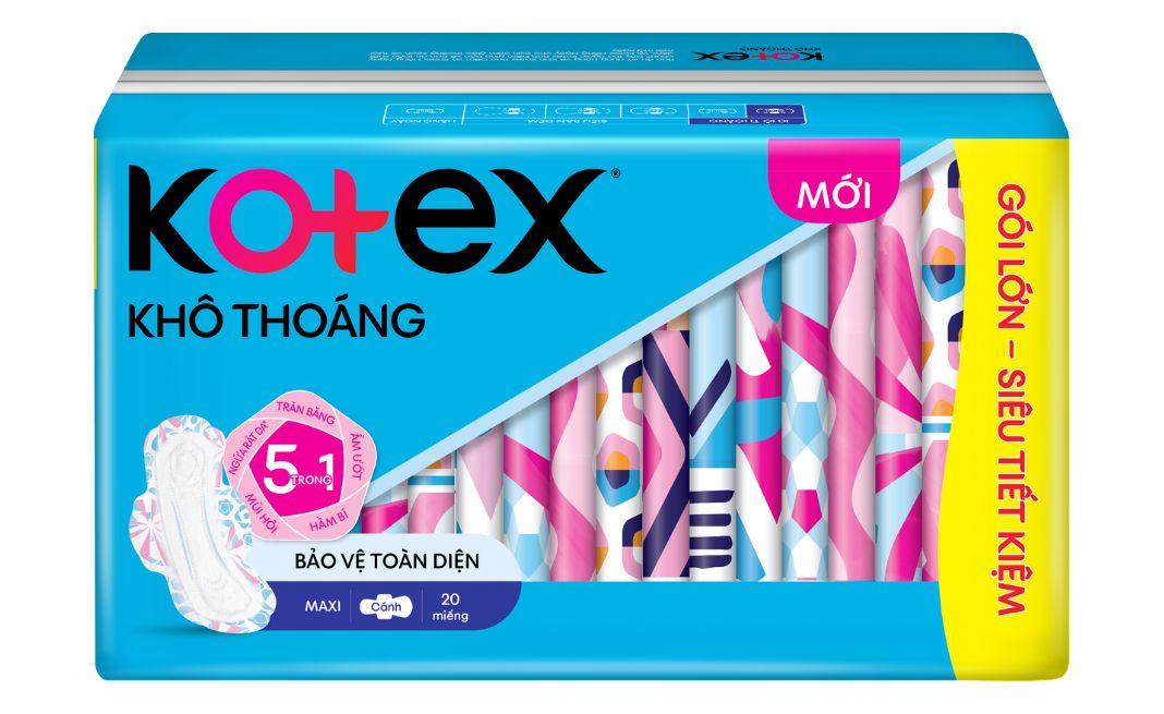 Băng vệ sinh Kotex Khô Thoáng Mới Bảo Vệ Toàn Diện 5 trong 1